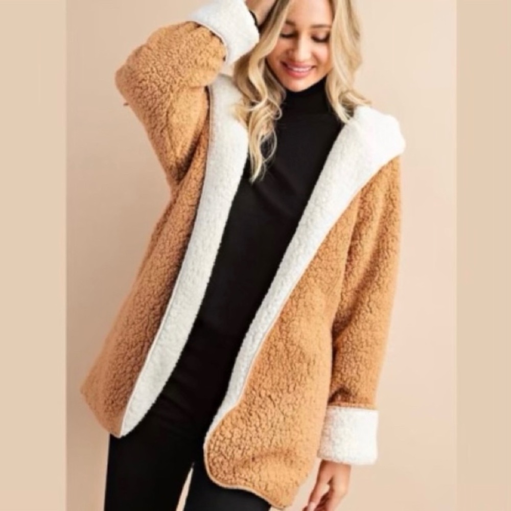 🍂OPEN FRONT CAMEL SHERPA JACKET